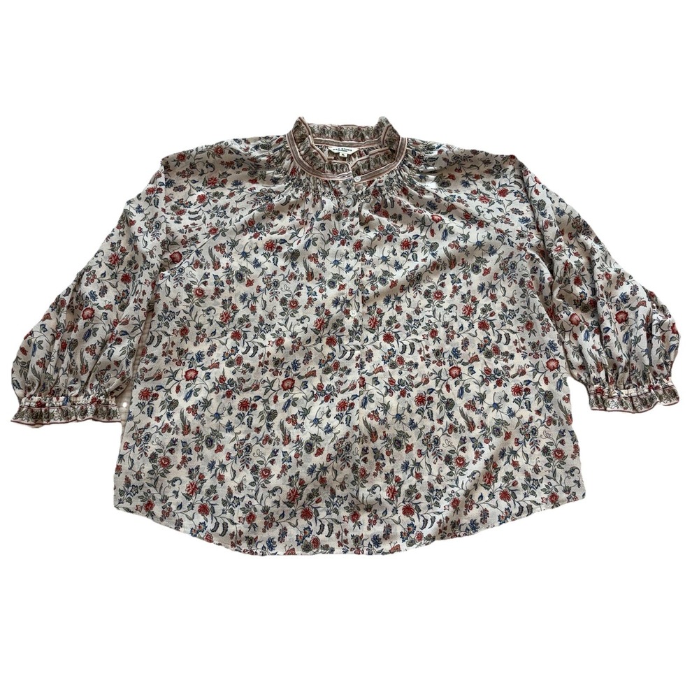 Max Studio Ribbed Chiffon Blouse Women's XL Garden Floral Fairy Cottagecore Boho